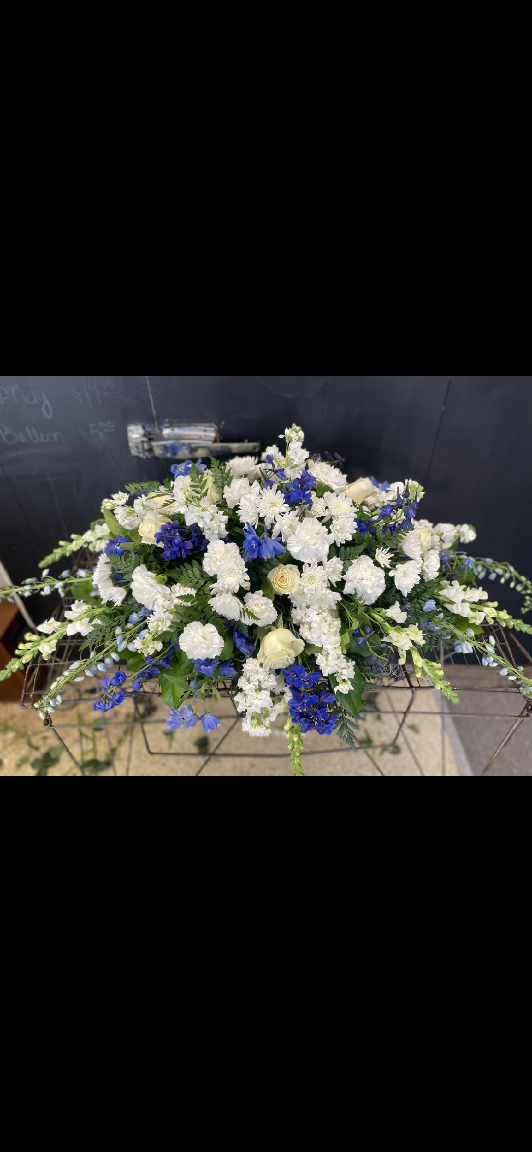 Blue and White Casket spray