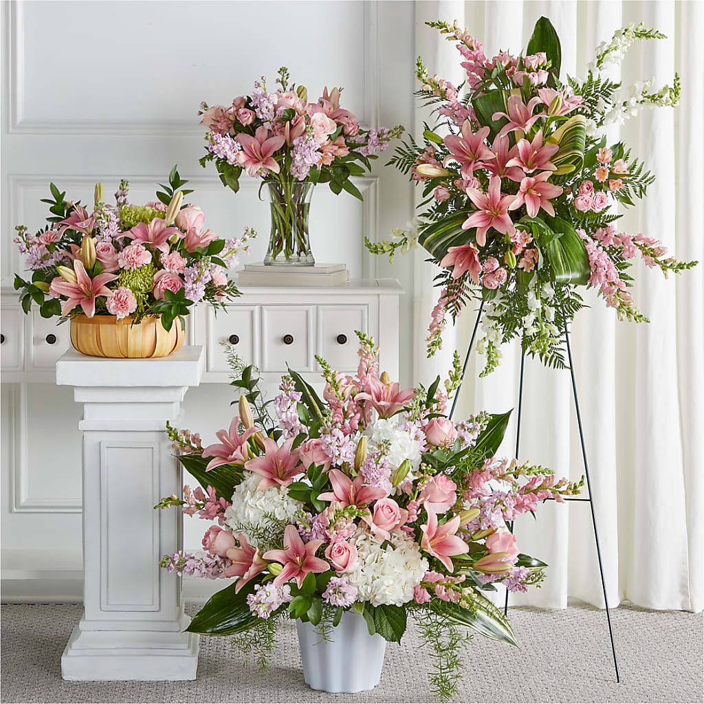 Bountiful Blooms Bundles – green, pink, white flower arrangement