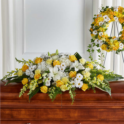 Golden Harmony Casket Spray – BROWN'S FLOWERS & GIFTS, Fircrest WA