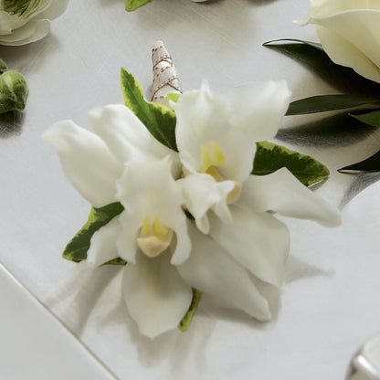 White Mini Cymbidium Boutonniere – BROWN'S FLOWERS & GIFTS, Fircrest WA